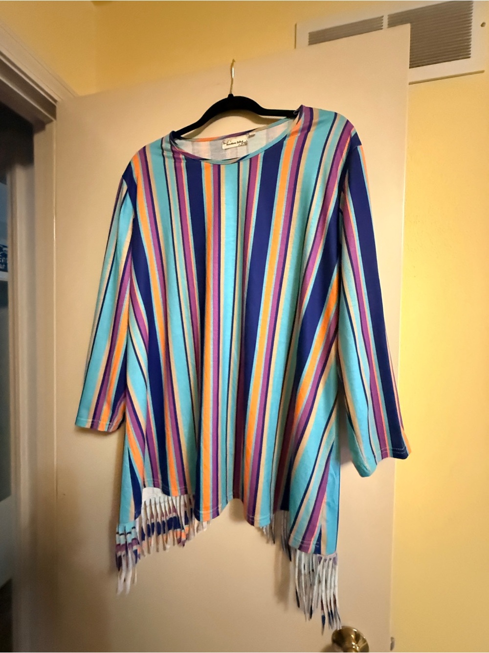 Striped Multicolor Fringe Women's Top - Aqua, Blue & Purple
